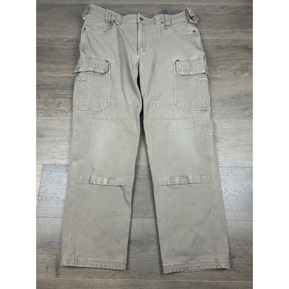 Duluth Trading Co Flex Fire Hose Relaxed Cargo Work Pants Khaki Tan 40x32